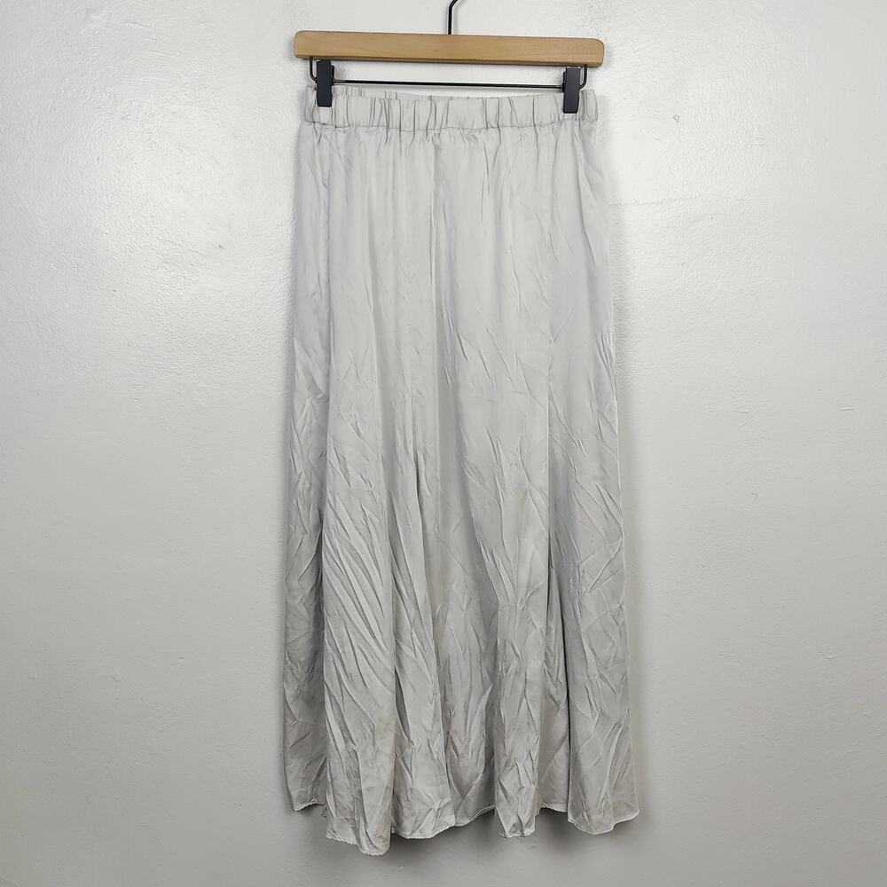 Framework Japan Skirt Womens 36 Small Silver Light Gray Cupro Satin Midi Pull On